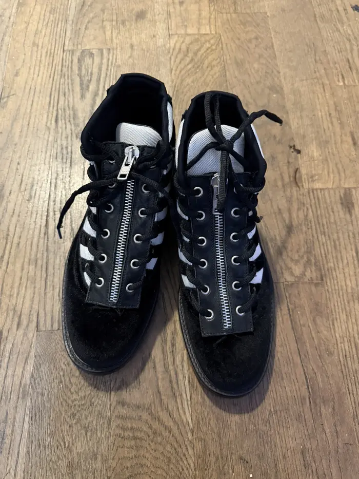 Hood by Air velvet Jordan derby boots front in